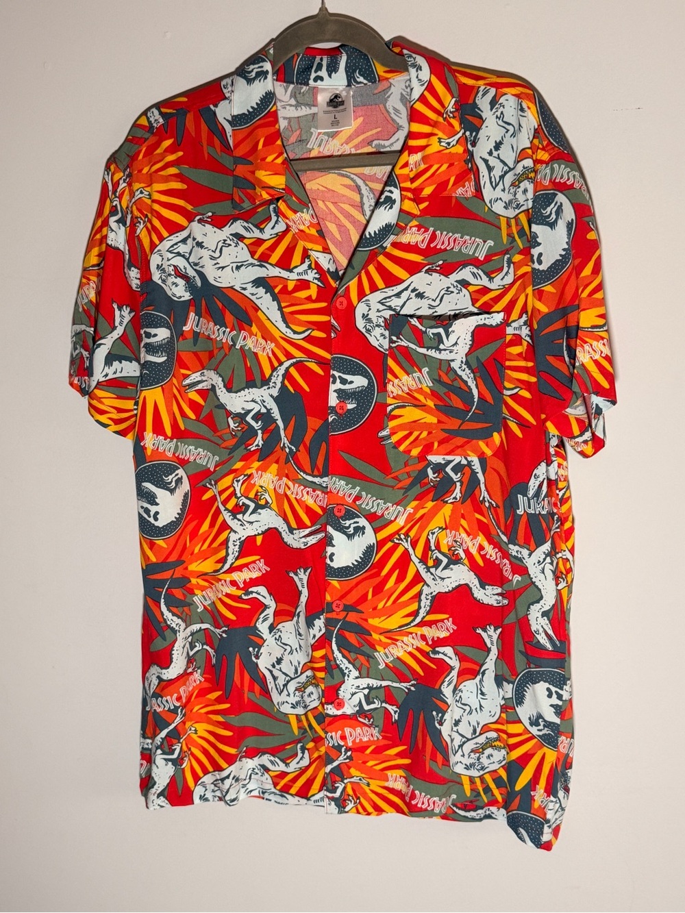Jurassic Park Red Short-Sleeve Camp Button-Down Shirt